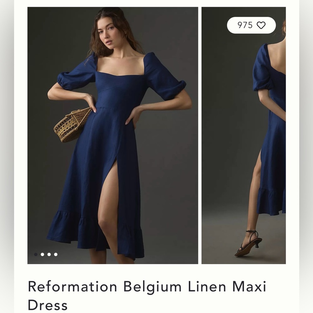 Reformation Belgium Linen Maxi Dress in Navy Blue